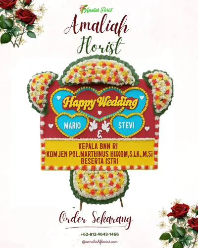 Karangan Papan Bunga Pernikahan di Kasokandel